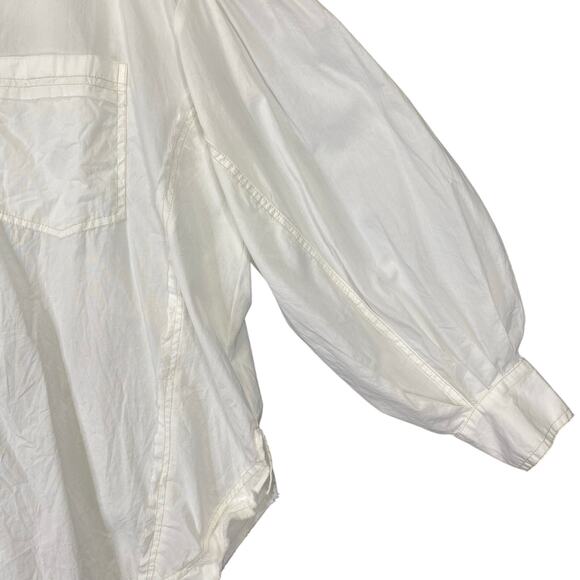 WE THE FREE Happy Hour Button Up Shirt Womens S White Boxy Oversized Puff Sleeve - Picture 5 of 11